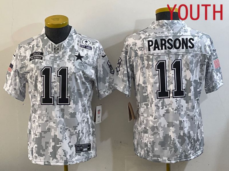 Youth Dallas Cowboys 11 Parsons Nike Arctic Camo 2024 Salute to Service Limited NFL Jersey style 3